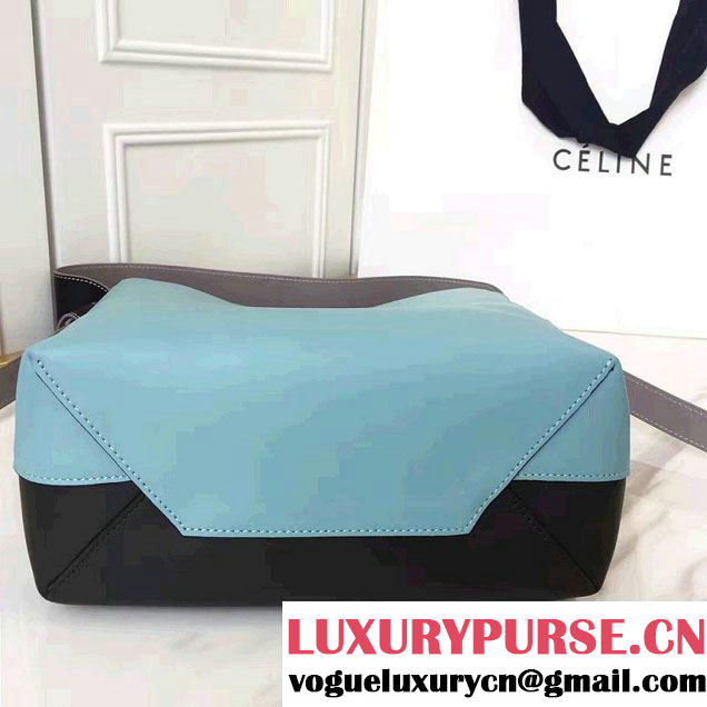 Celine Shiny Smooth Calfskin Small Twisted Cabas Bag Black/Cyan 2016