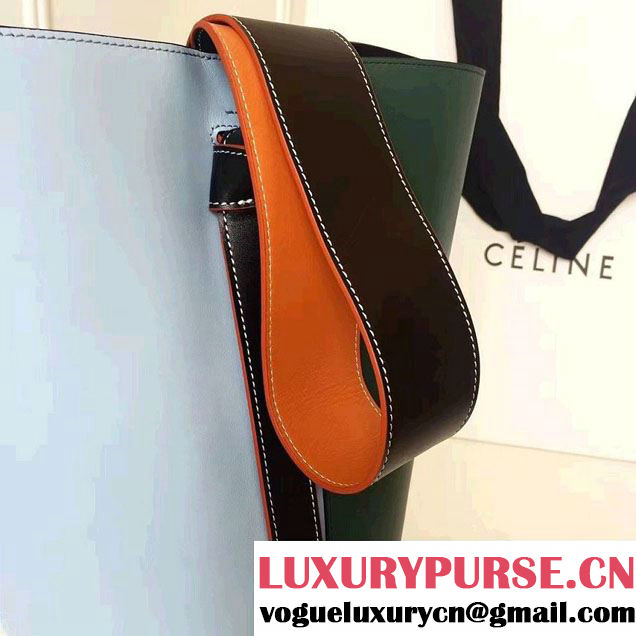 Celine Shiny Smooth Calfskin Small Twisted Cabas Bag Green/Pale Blue 2016
