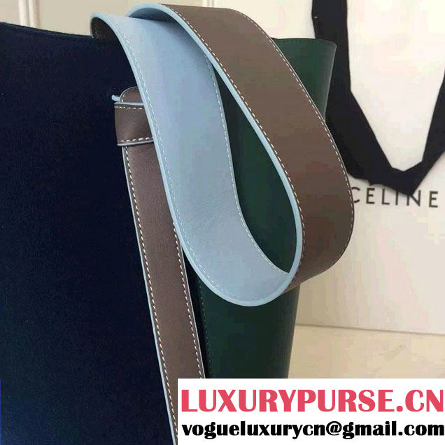 Celine Shiny Smooth Calfskin Small Twisted Cabas Bag Felt Navy/Green 2016