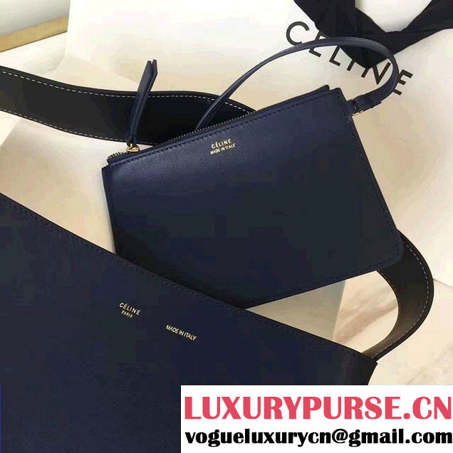 Celine Shiny Smooth Calfskin Small Twisted Cabas Bag Felt Yellow/Navy 2016