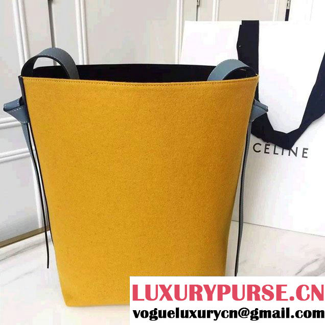 Celine Shiny Smooth Calfskin Small Twisted Cabas Bag Felt Yellow/Navy 2016