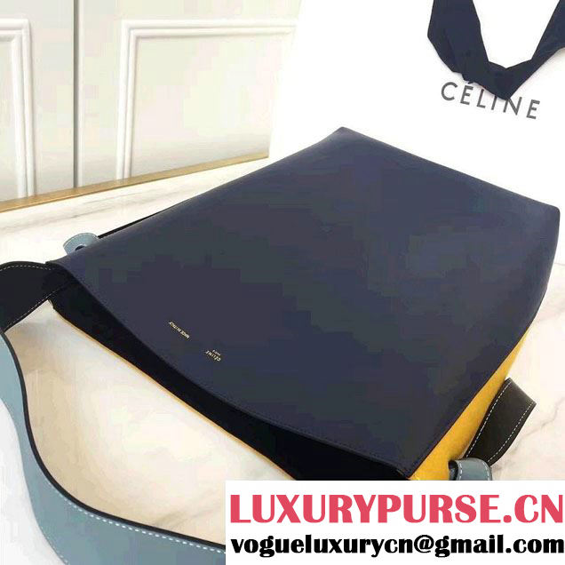 Celine Shiny Smooth Calfskin Small Twisted Cabas Bag Felt Yellow/Navy 2016