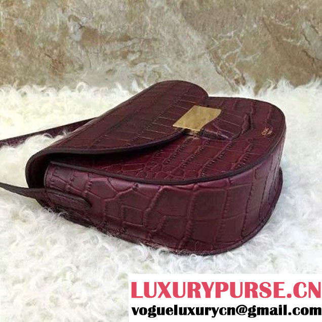 Celine Small Trotteur Shoulder Bag in Calfskin Croco Pattern Burgundy Summer 2016 (1A021-6070510 )