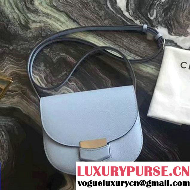 Celine Small Trotteur Shoulder Bag In Pale Blue Grained Calfskin 2016 (2A011-6091705 )