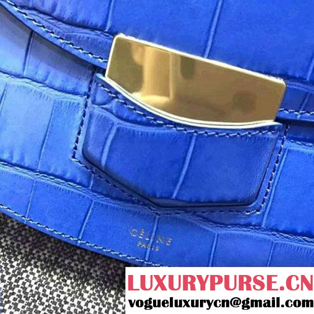 Celine Small Trotteur Shoulder Bag In Calfskin Crocodile Pattern Royal Blue Winter 2016 (XLD-6100703 )