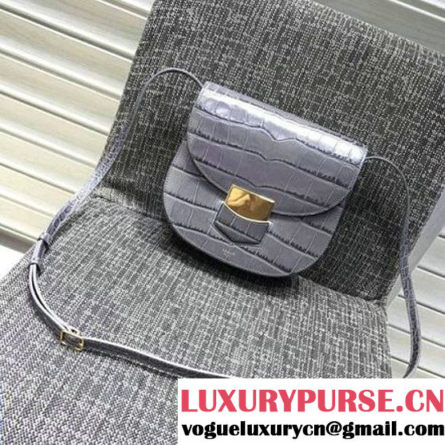 Celine Small Trotteur Shoulder Bag In Calfskin Crocodile Pattern Gray Winter 2016 (XLD-6100708 )