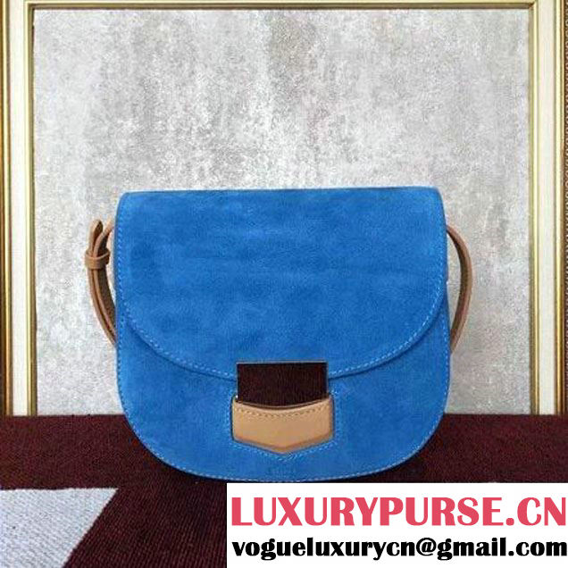 Celine Small Trotteur Shoulder In Suede & Smooth Calfskin Blue/Beige 2016 (2A011-6112123 )
