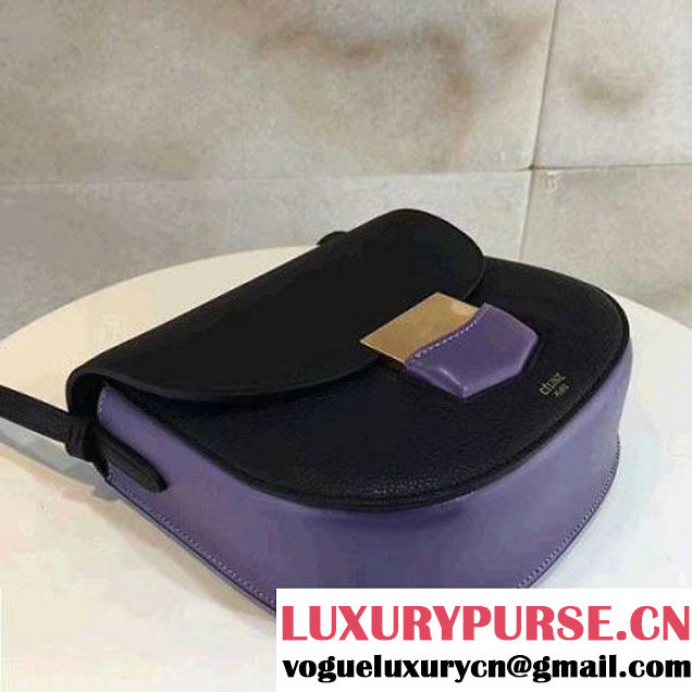 Celine Small Trotteur Shoulder Bag In Natural/Smooth Calfskin Black/Lavender 2017 (1A021-7040713 )