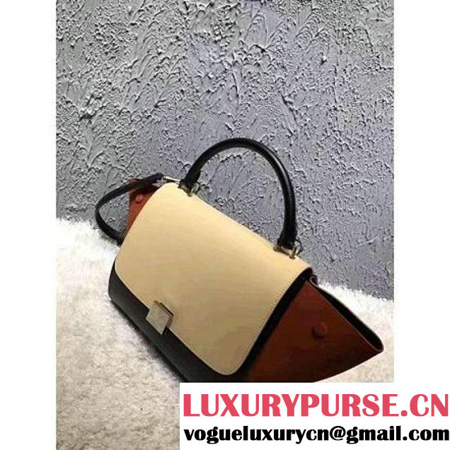 Celine Small Trapezre Tricolor Bag In Smooth Calfskin & Suede Leather Beige/Black/Cinnamon 2017 (OZZ-7041220 )