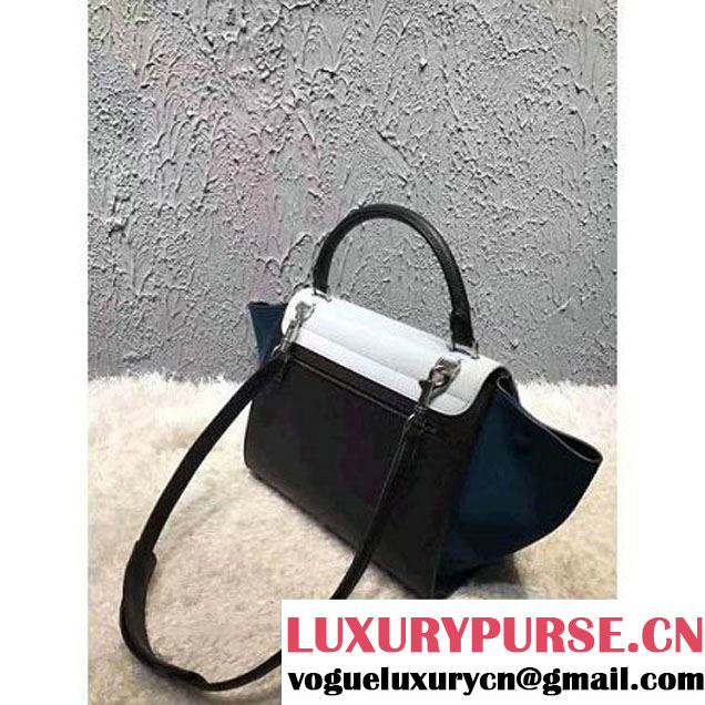Celine Small Trapezre Tricolor Bag In Smooth Calfskin & Suede Leather White/Black/Paon 2017 (OZZ-7041234 )