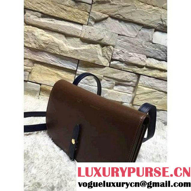 Celine Strap Clutch On Strap In Shiny Calfskin Brown/Blue Summer 2016 (1A021-6061323 )