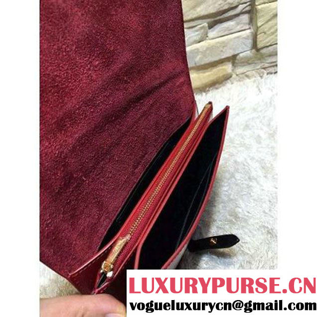 Celine Strap Clutch On Strap In Shiny Calfskin Burgundy/Black Summer 2016 (1A021-6061324 )