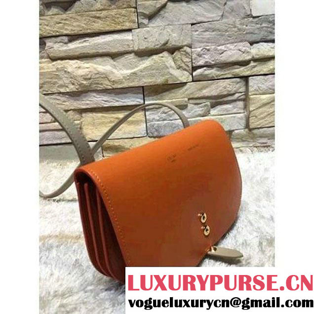 Celine Strap Clutch On Strap In Shiny Calfskin Orange/Gray Summer 2016 (1A021-6061325 )