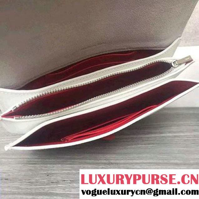 Celine Strap Clutch On Strap In Grained Calfskin White/Red 2016 (2A011-6091714 )