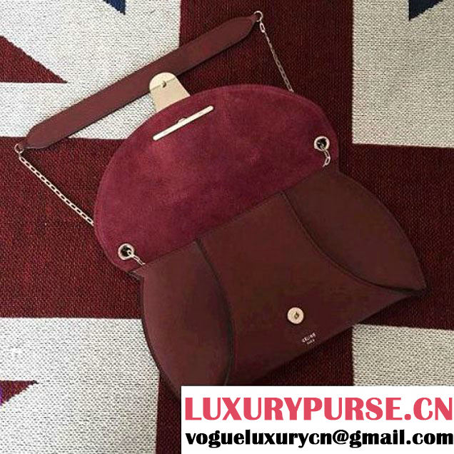 Celine Chain Clutch Bag In Burgundy Smooth Calfskin Fall 2016 (2A011-6112102 )