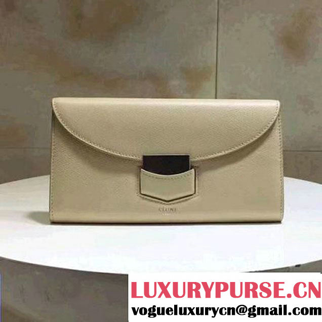 Celine Trotteur Clutch In Off-White Grained Calfskin 2017 (1A021-7040701 )