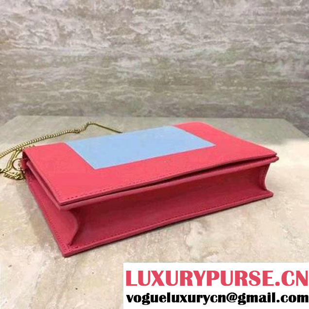 Celine Smooth Calfskin Frame Clutch Chain Shoulder Bag Red/Grey 2017 (1A021-7070322 )