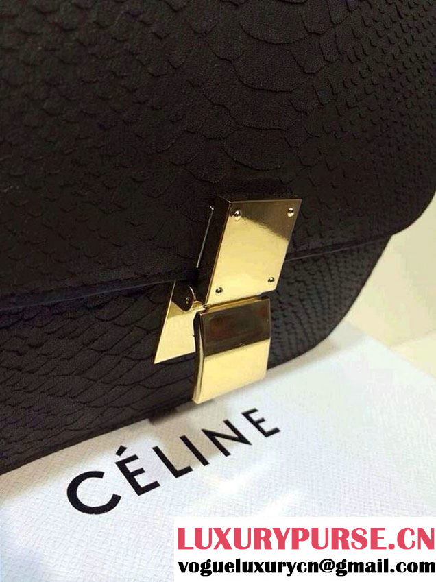 Celine Box Python Pattern Flap Bag Black