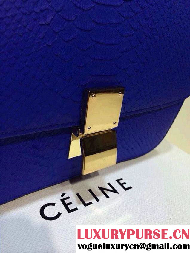 Celine Box Python Pattern Flap Bag Royal Blue