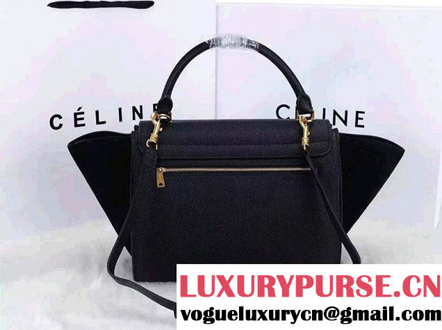 Celine Trapeze Top Handle Bag Nubuck Leather Grained Black 2015