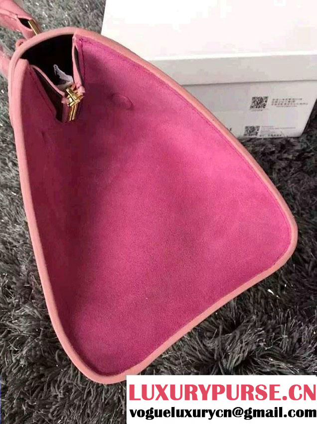 Celine Trapeze Top Handle Bag Nubuck Leather Croco Pattern Pink 2015