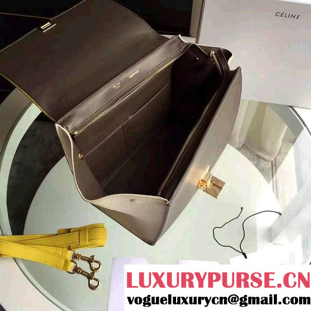 Celine Trapeze Small/Medium Tote Bag in Original Calfskin Leather Yellow/Iron Gray/Creamy