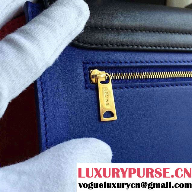 Celine Trapeze Small/Medium Tote Bag in Original Calfskin Leather Black/Blue/ Red
