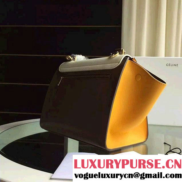 Celine Trapeze Small/Medium Tote Bag in Original Calfskin Leather White/Iron Gray/Yellow