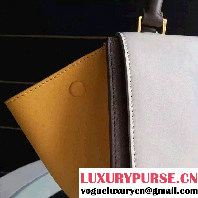 Celine Trapeze Small/Medium Tote Bag in Original Calfskin Leather White/Iron Gray/Yellow