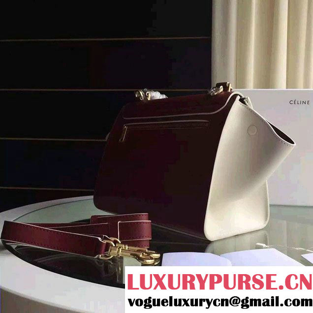 Celine Trapeze Small/Medium Tote Bag in Original Calfskin Leather Burgundy/White