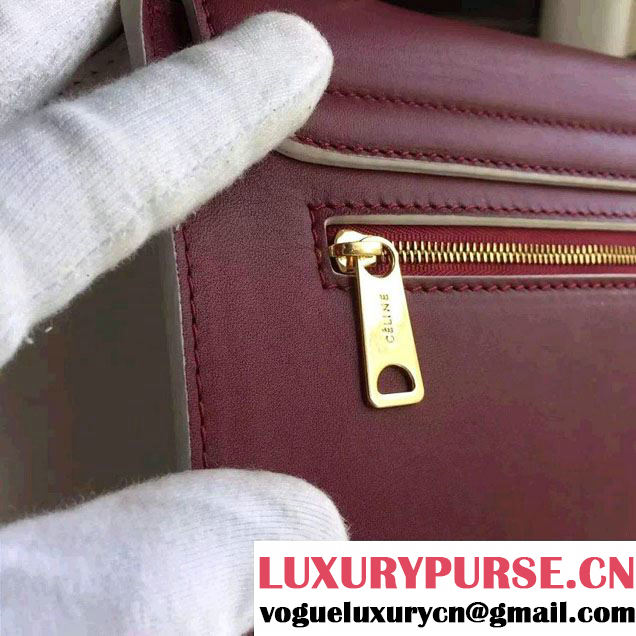 Celine Trapeze Small/Medium Tote Bag in Original Calfskin Leather Burgundy/White