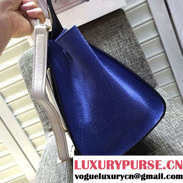 Celine Trapeze Small/Medium Tote Bag in Original Leather Grained White/Black/Crinkle Blue 2016