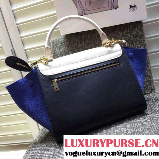 Celine Trapeze Small/Medium Tote Bag in Original Leather Grained White/Black/Crinkle Blue 2016