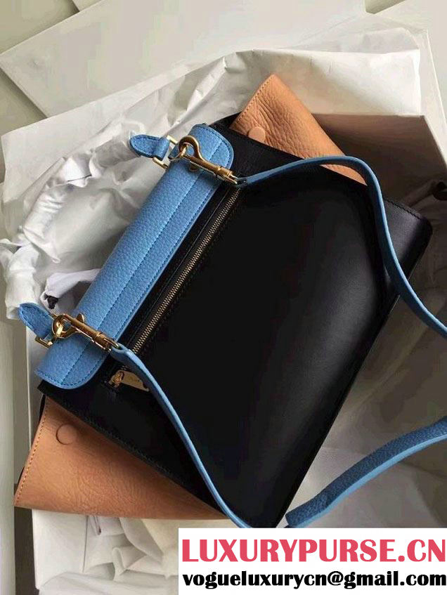 Celine Trapeze Small/Medium Tote Bag in Original Leather Grained Ice Blue/Black/Crinkle Apricot 2016