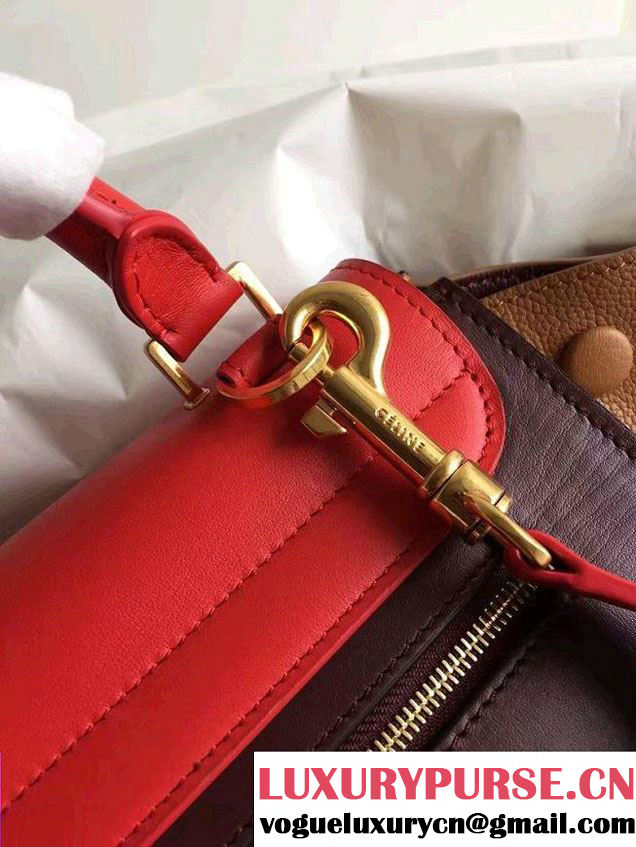 Celine Trapeze Small/Medium Tote Bag in Original Leather Red/Burgundy/Grained Khaki 2016