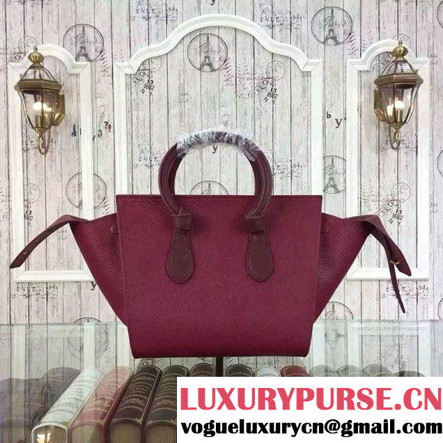 Celine Tie Tote Mini Bag in Grained/Calfskin Leather Burgundy 2015