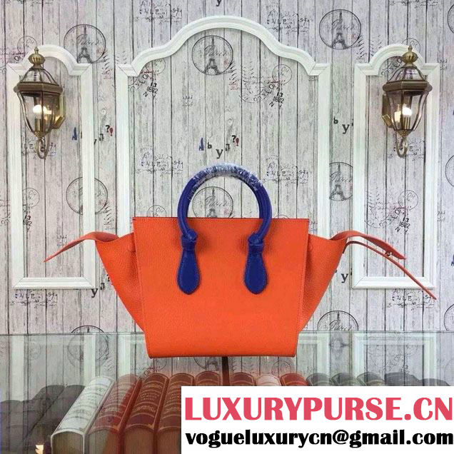 Celine Tie Tote Mini Bag in Grained/Calfskin Leather Orange/Blue 2015