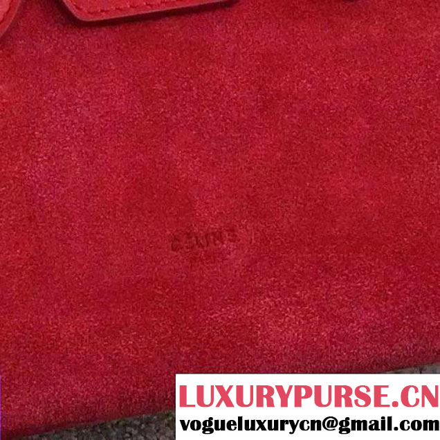 Celine Tie Tote Mini Bag in Suede/Calfskin Leather Red 2015