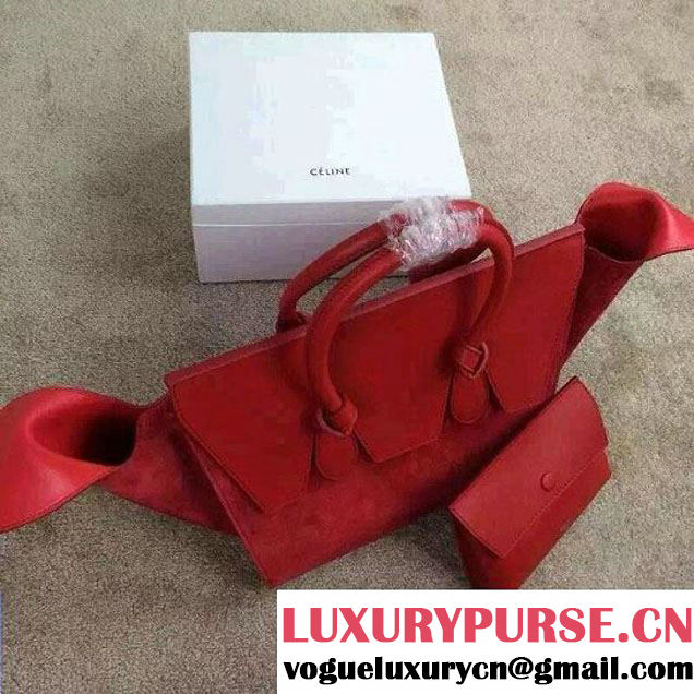 Celine Tie Tote Small Bag in Suede/Calfskin Leather Red 2015