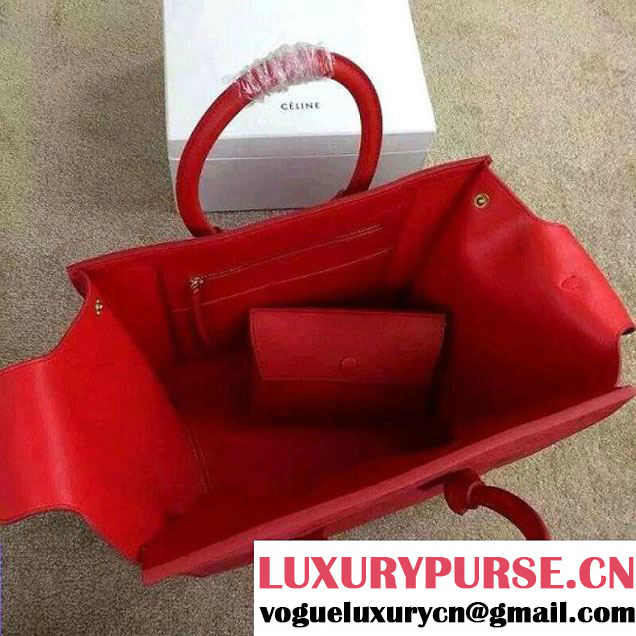 Celine Tie Tote Small Bag in Suede/Calfskin Leather Red 2015