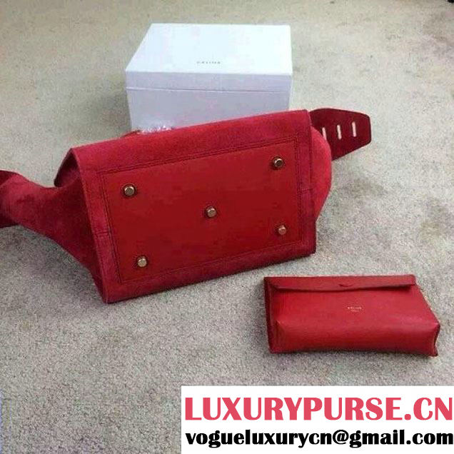 Celine Tie Tote Small Bag in Suede/Calfskin Leather Red 2015