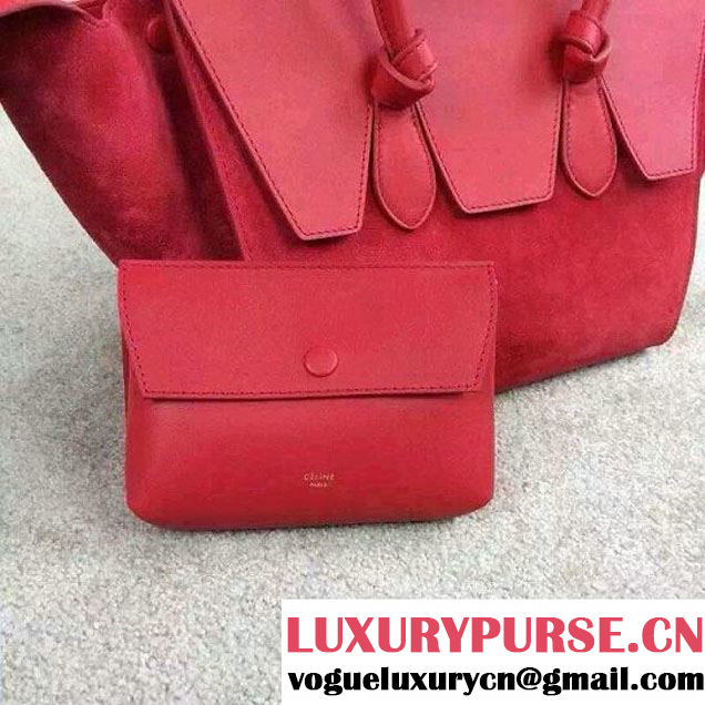 Celine Tie Tote Small Bag in Suede/Calfskin Leather Red 2015