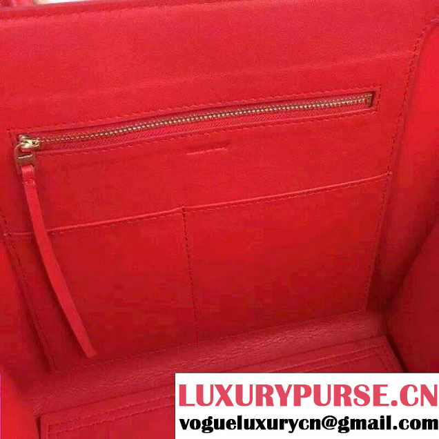 Celine Tie Tote Small Bag in Suede/Calfskin Leather Red 2015