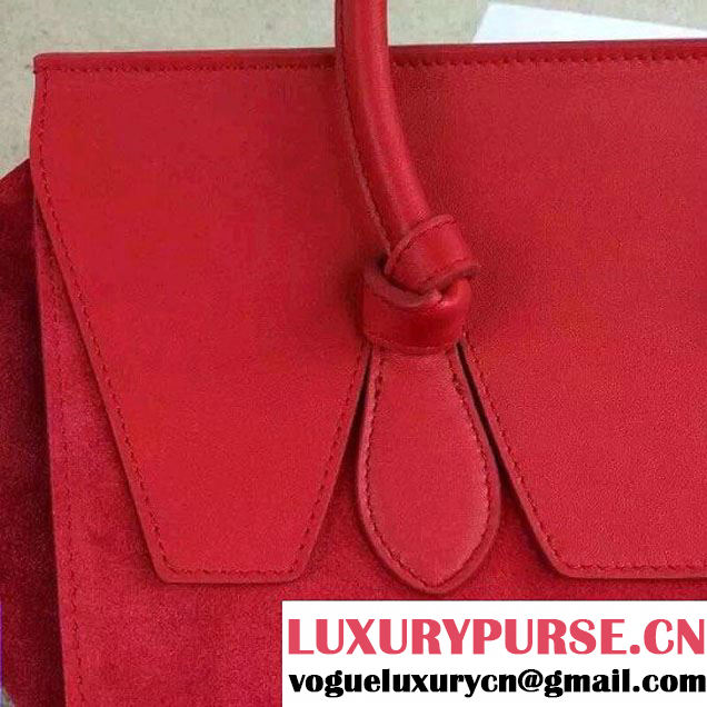 Celine Tie Tote Small Bag in Suede/Calfskin Leather Red 2015