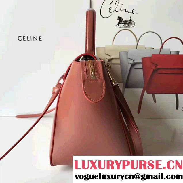 Celine Belt Tote Small Bag in Original Smooth Leather Brick Red