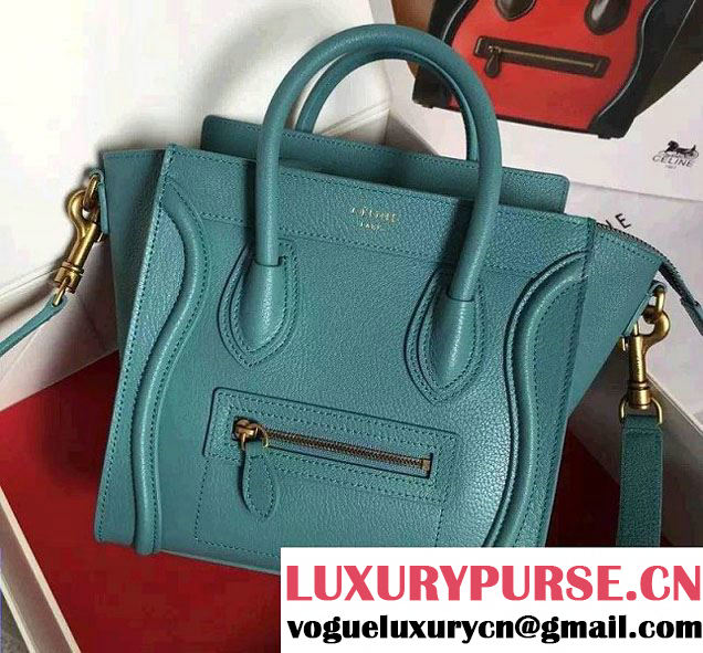 Celine Luggage Nano Tote Bag in Original Goatskin Leather Ice Green