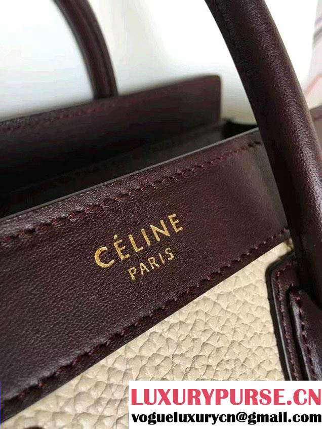 Celine Luggage Nano Tote Bag in Original Leather Burgundy/Grained Beige/Crinkle Green 2016