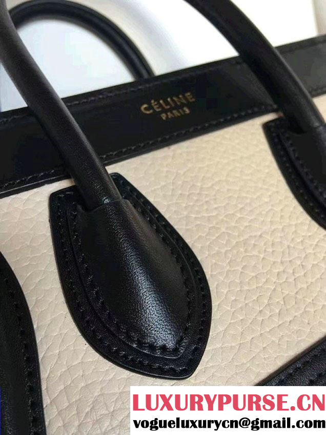 Celine Luggage Nano Tote Bag in Original Leather Black/Grained Beige/Crinkle Ice Green 2016
