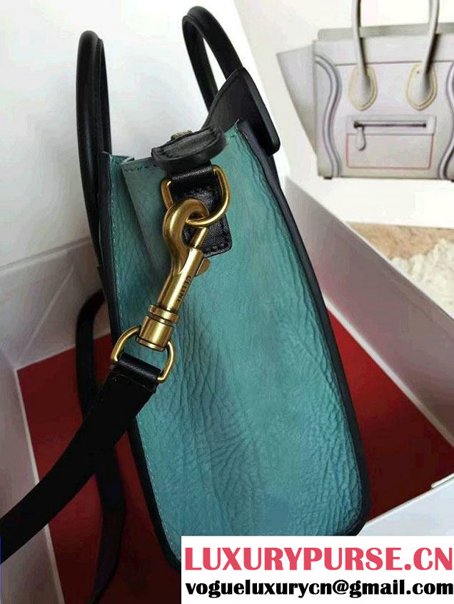Celine Luggage Nano Tote Bag in Original Leather Black/Grained Beige/Crinkle Ice Green 2016