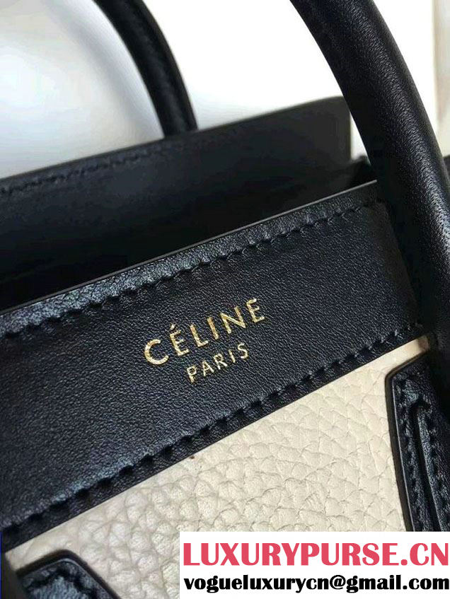Celine Luggage Nano Tote Bag in Original Leather Black/Grained Beige/Crinkle Ice Green 2016